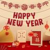 Traditional Happy New Year Pull Flag Non-woven Fabric Spring Festival Hanging Ornaments  Party