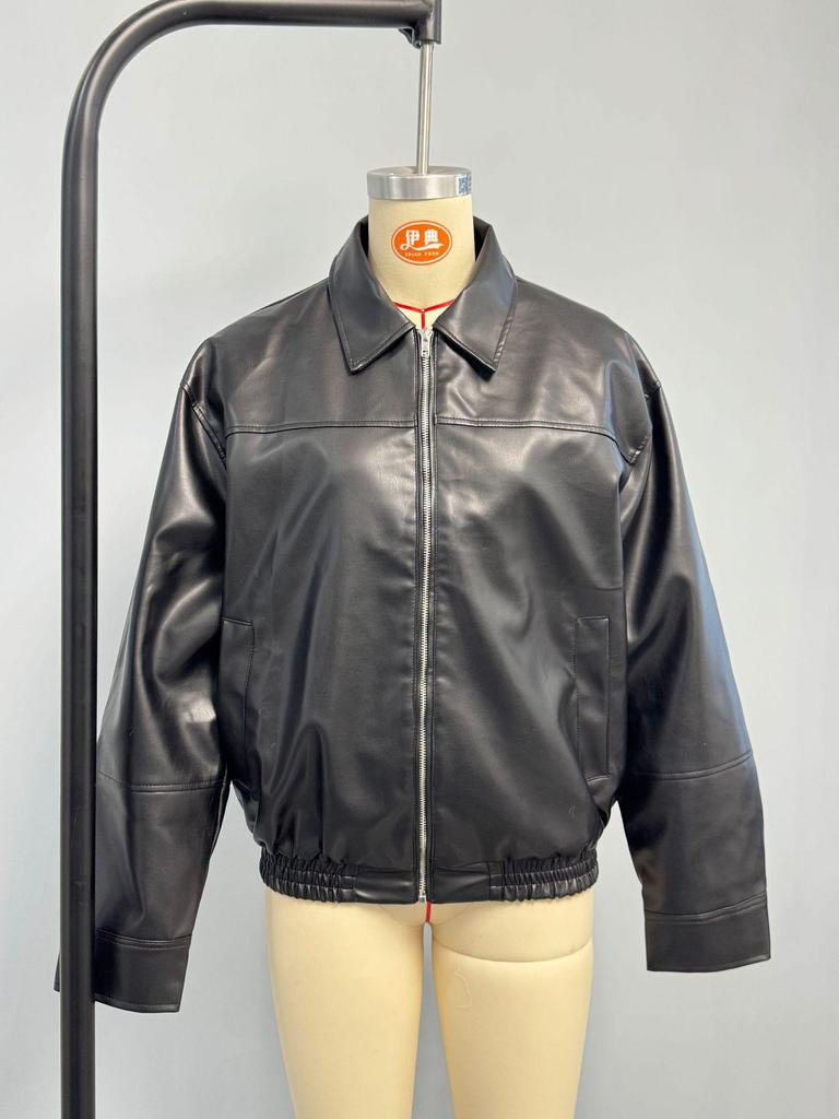 Women's Faux Leather Bomber Jacket - European & American Fashion for All Seasons
