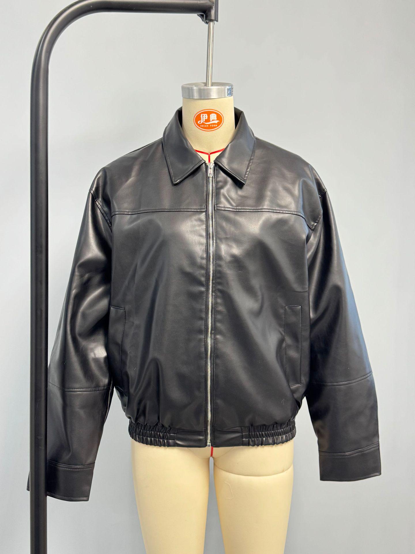 

Women s Faux Leather Bomber Jacket - European & American Fashion for All Seasons S чорний