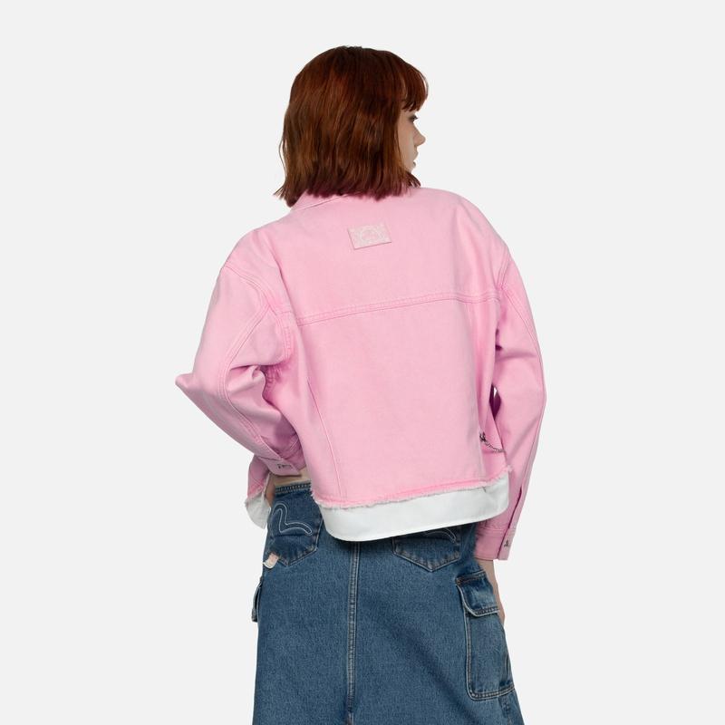 Evisu SS24 Aplicație Pescăruș Brodată Stratificat Aspect Stratificat Modă Jachetă Denim Femei jachete Denim-Roz 2ESHTW4DJ4002FFDN