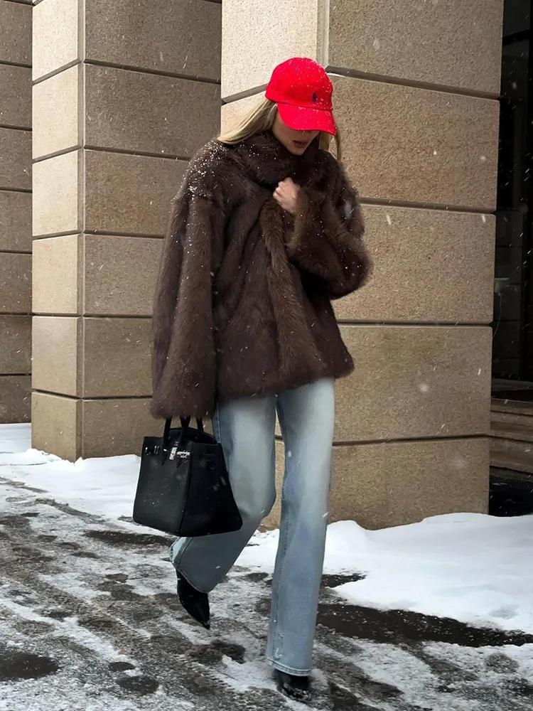 Winter white dyed sharp imitation fox hair medium and long suit hair light environmentally friendly fur jacket women