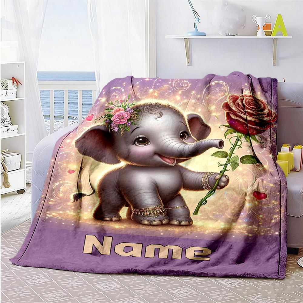 Elephant Rose Customize Text Blanket Gift Personalized Blanket Comfortable Suitable for Picnics Home Decor Office Chair Office Ideal for All Seasons