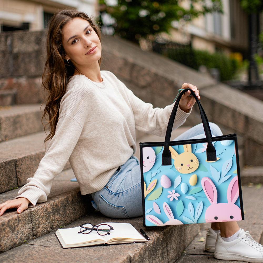 Easter Bunny Tote Bag Cute Cartoon Rabbit Print Handbag Large Capacity Casual Daily Shopping Shoulder Bag for Women