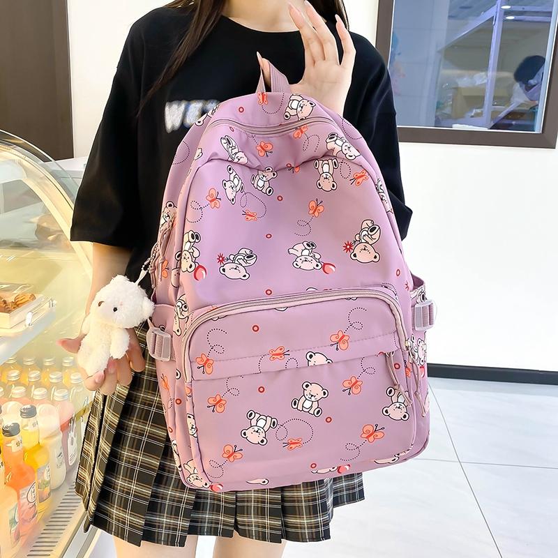 Student Cartoon Backpack Set Female Campus Backpack Lightweight Nylon Three-Piece Schoolbag