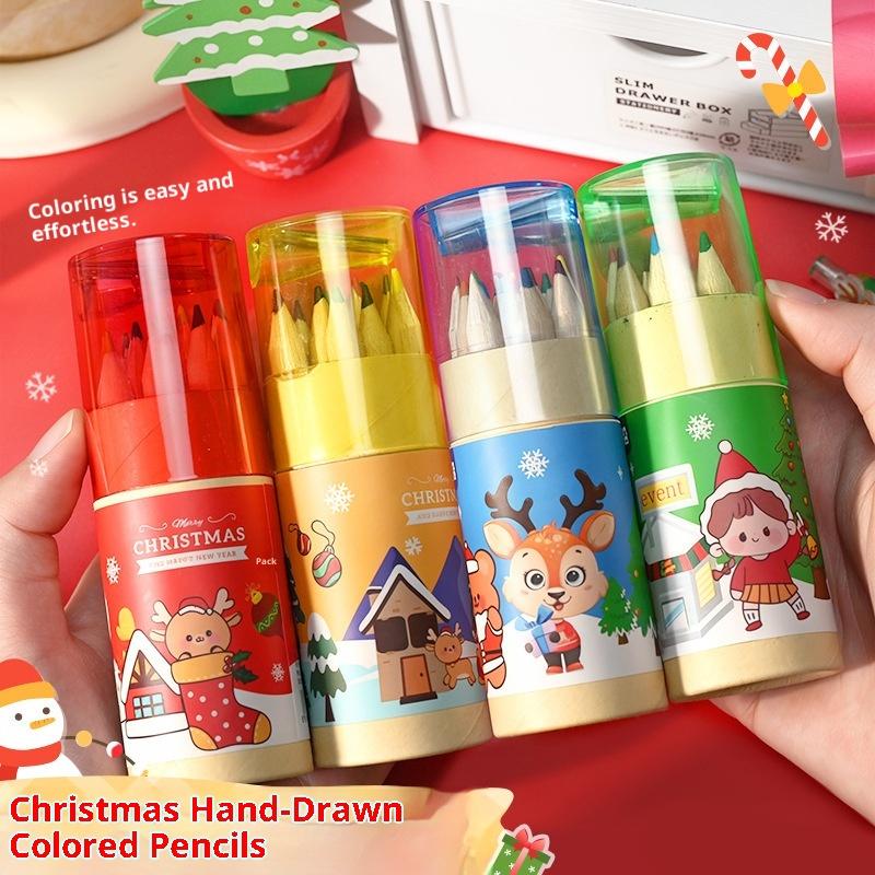 12 Color Christmas Pencil Filled Graffiti Art Painting Brush Drawing Pencils Sketching Pen Stationery Supplies Christmas Gifts