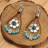 1 Pair Bohemian Style Alloy Plum Blossom Pendant With Turquoise Beads, Double Layer Dangle Earrings, Vintage Fashionable Jewelry Gift For Women