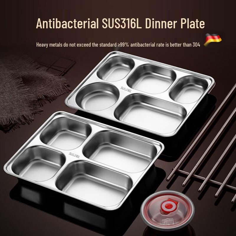 ZHEBU 316L Stainless Steel Four-Compartment Lunch Tray with Lid
