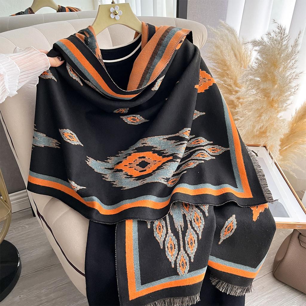 Scarf women's winter Korean version versatile decorative warm scarf women's cute geometric double-sided imitation cashmere shawl