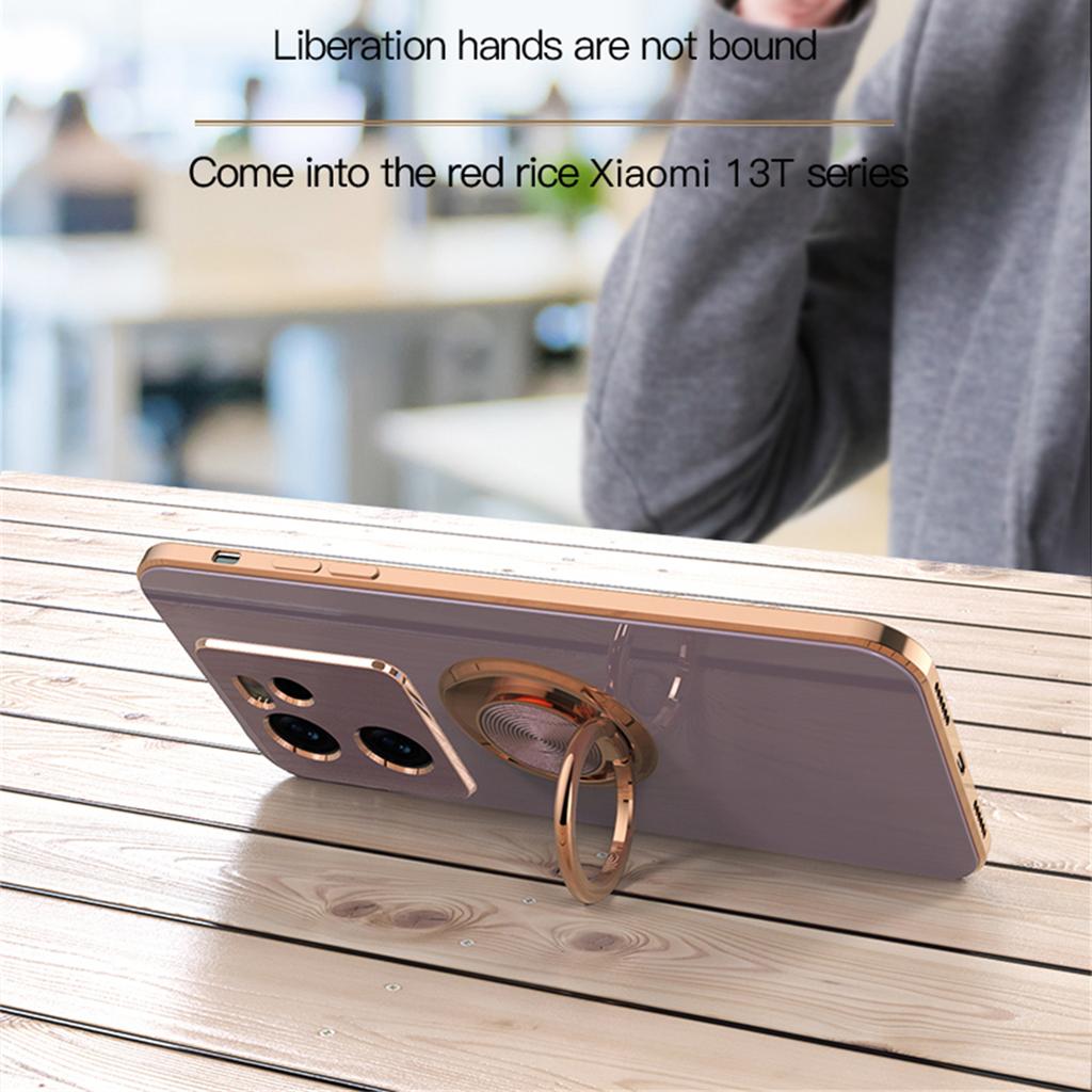 Für Xiaomi 13T/13T Pro Hülle Präzise Aussparungen 6D Galvanisierung TPU Handyhülle mit Ringhalter