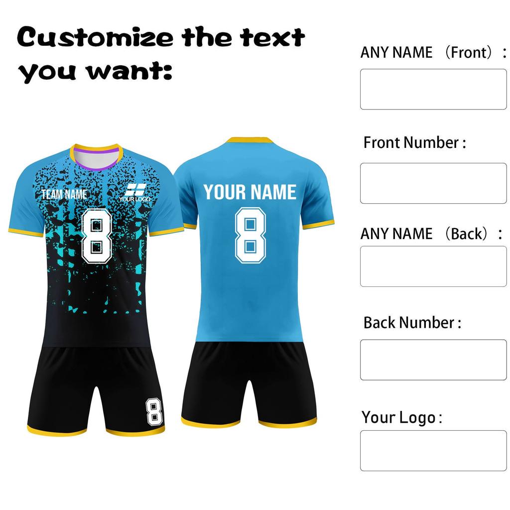 Custom Soccer Jersey Set Personalized Team Uniforms Quick Dry Sportswear for Youth and Adults with and Number