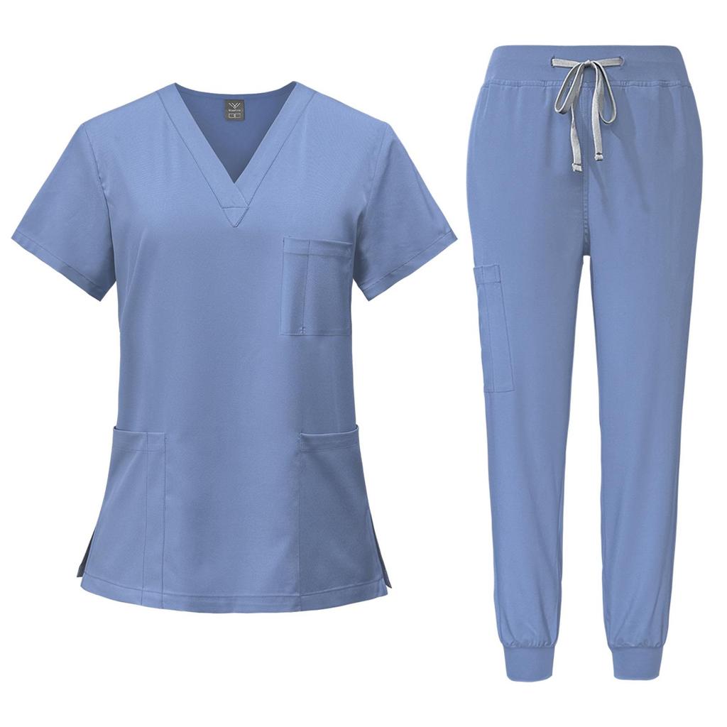 Unisex Beauty Salon Scrub Set: Short Sleeve, Stretch, ICU-Ready