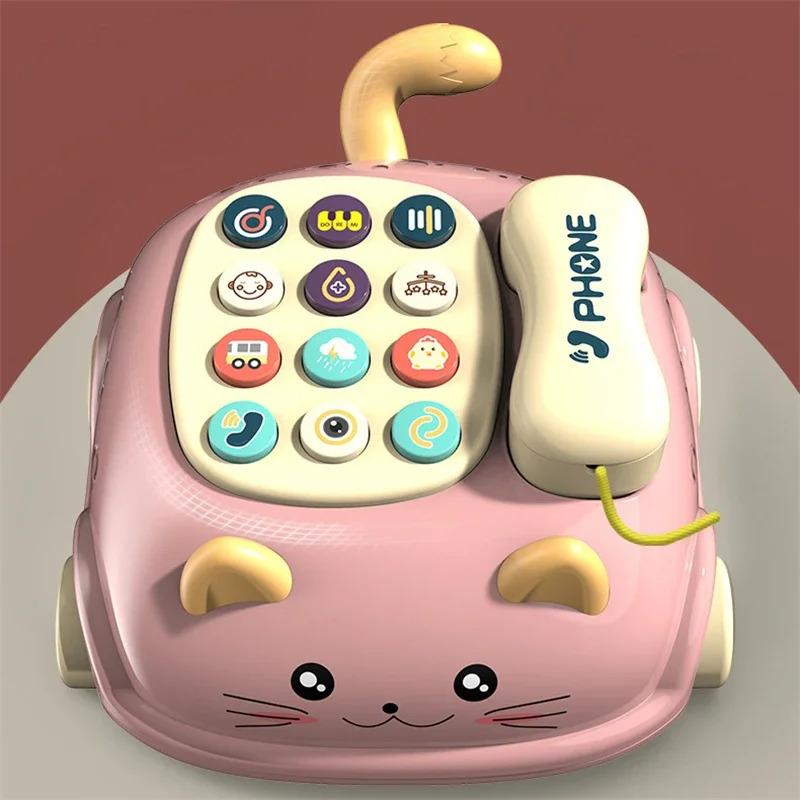 3 In 1 Cat Cartoon Animal Musical Phone Toy Baby Toddler Interactive Light Sound Story Teaching Early Education Vocal Toy