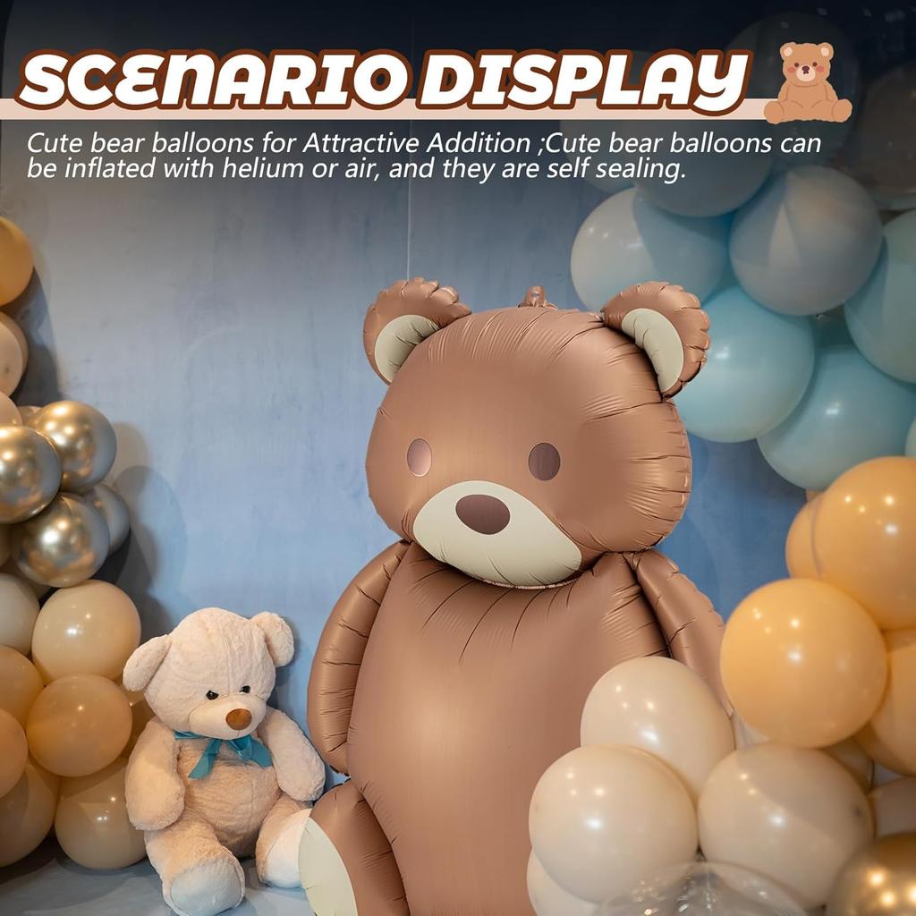 12 Pcs 35 Inch Big Brown Bear Balloons Matte Cartoon Bear Foil Birthday Balloons for Home Decor Jungle Animal Farm Safari Zoo Woodland Themed Party