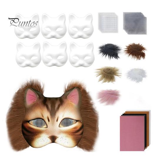 DIY Therian Masque Kit Cat Fox Dyreansiktspute med pels Halloween Rollespill rekvisita for Masquerade Carnival Cosplay Party Supplies