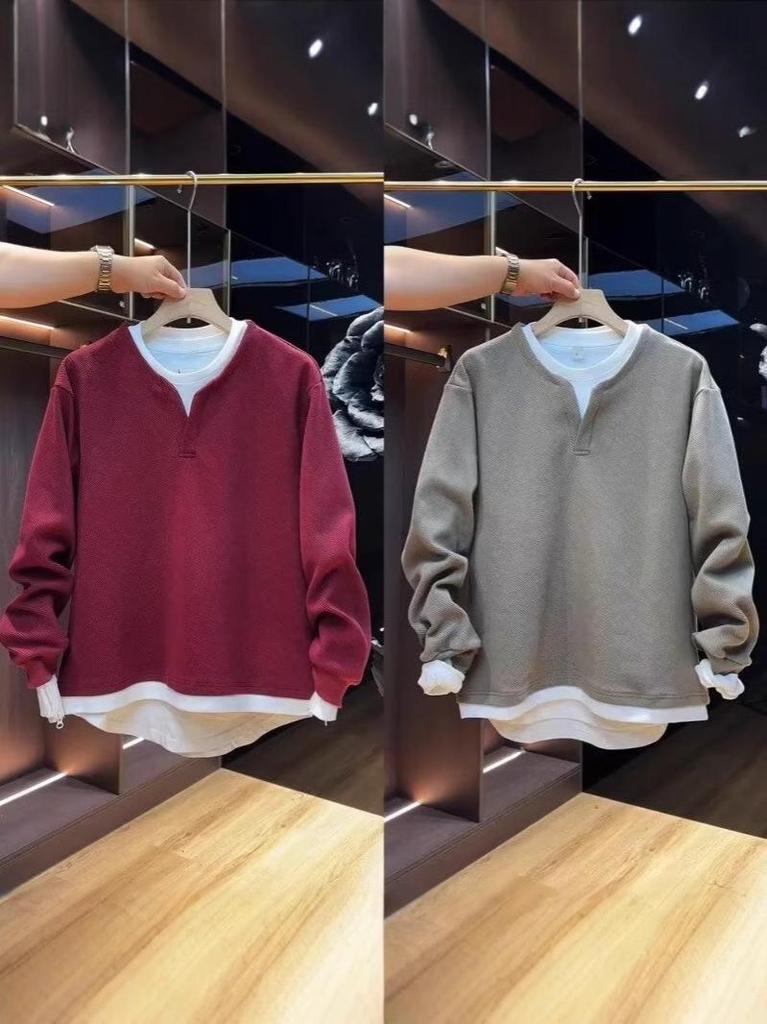 Men's Autumn Casual Two-in-One Hoodie: Slim Fit Long Sleeve Versatile Pullover