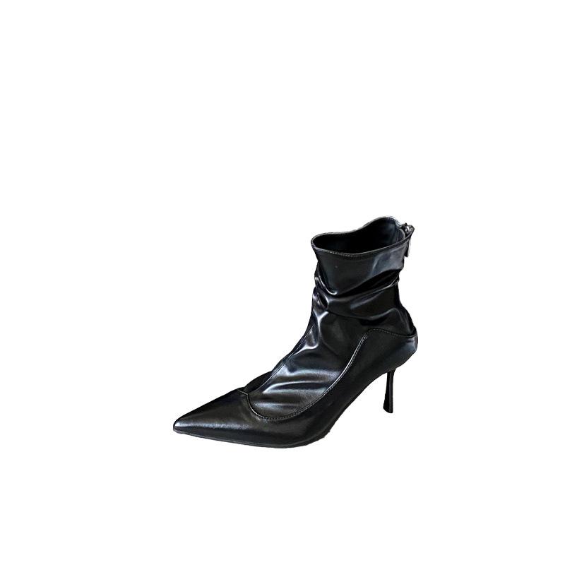 2025 winter new pointed thin heel high heel temperament thin French fashion sexy beauty female Internet celebrity short boots