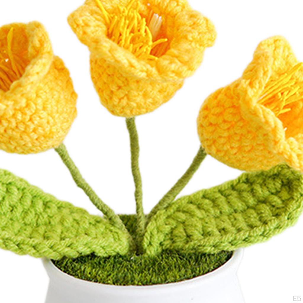 Gestrickte Blumentopfpflanze, süße handgewebte Blumen für das Armaturenbrett im Auto, Regal, Büro