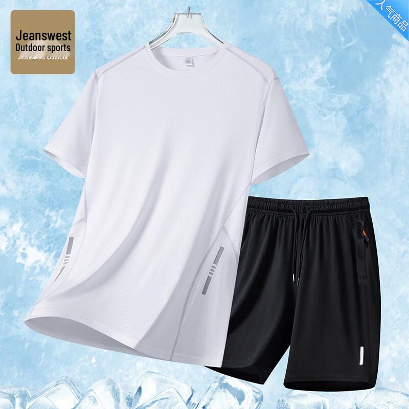 Jeanswest Men s Summer Ice-Feel Lightweight T-Shirt & Shorts Sportswear Set 2XL