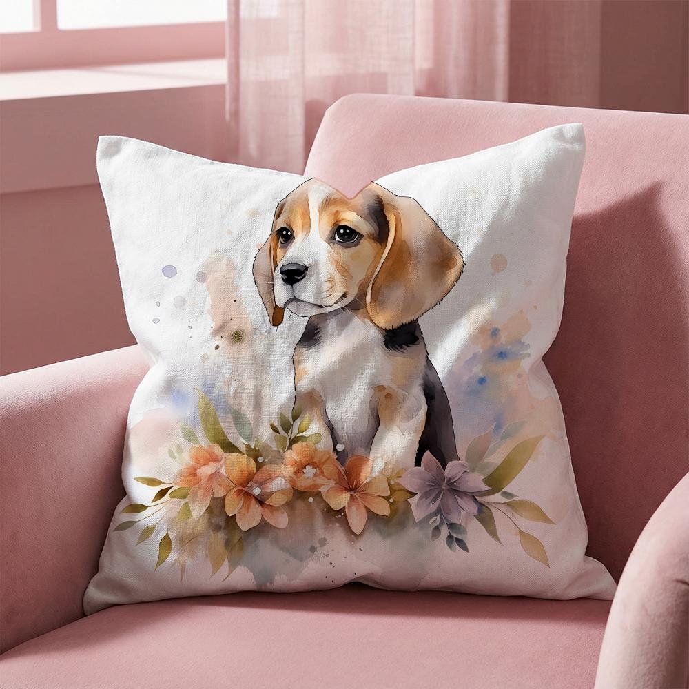 Cute Beagle Pet Dog Cushion Cover Multi-Scene Pillow Cover for Home & Car - Reversible, Soft & Durable for Daily Use