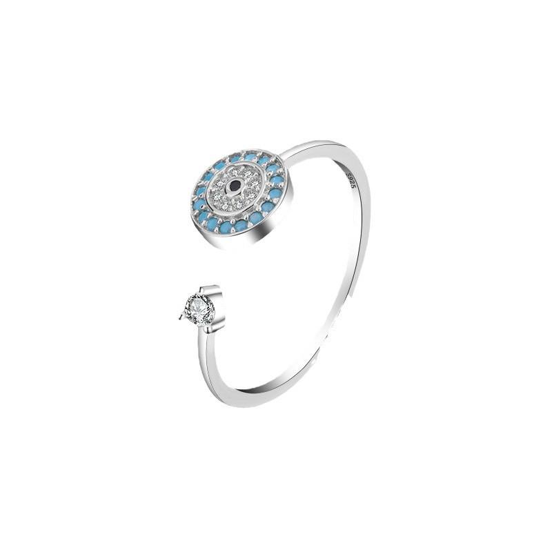 S925 Sterling Silver Devil's Eye Rotating Adjustable Ring for Men and Women