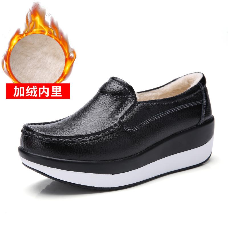 Genuine Leather Wedges Heels Shoes Fashion 5cm Platform Shoes Women Non-slip Walking Loafers