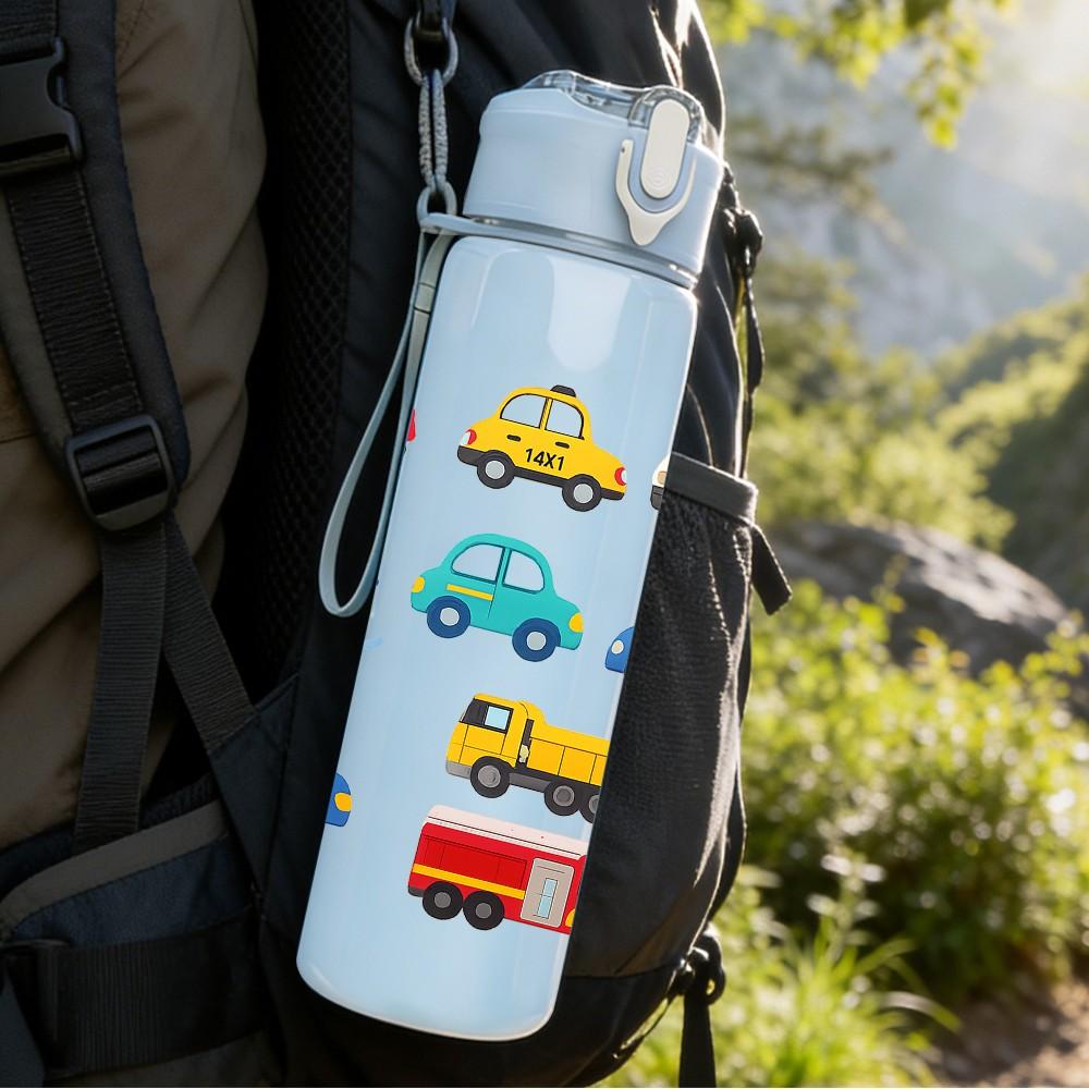 1PC Multi Truck Toy Vehicle Kid Pattern 750ml Color Plastic Sports Water Bottle Leakproof Flip Straw Lid Suitable for Sports Office Home Use