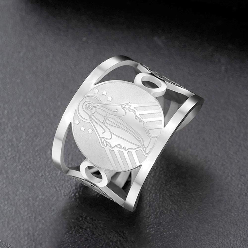 Dawapara Virgin Mary Ring Adjustable Holy Mother Mary Christian Gifts Blessing Protection Religious Ring Stainless Steel Jewelry