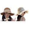 Sun Hat Windproof Large Brim Lace Trim Non-Slip Handmade Straw Hat with Straps Face Shaping Summer Beach