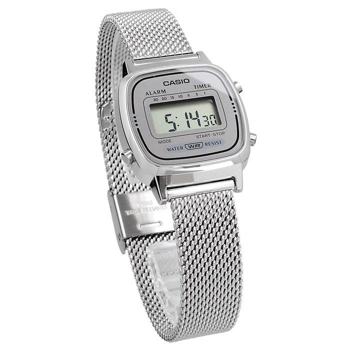 [Casio] LA670WEM-7 Women's Digital Watch - Silver Mesh Band