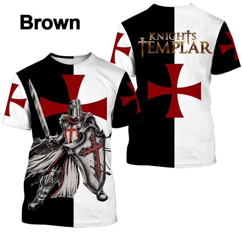 Summer Round Neck 3D Templar Knight Pattern Printed Top Fashionable Casual Short Sleeved Men's T-shirts