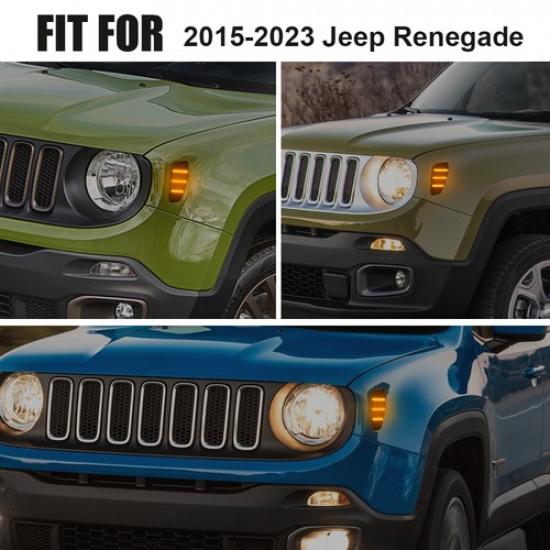 Für Jeep + Renegade L R 2015-23 Geräucherte LED-Bernsteinfarbene Seitenmarkierungsleuchten Kotflügelleuchten
