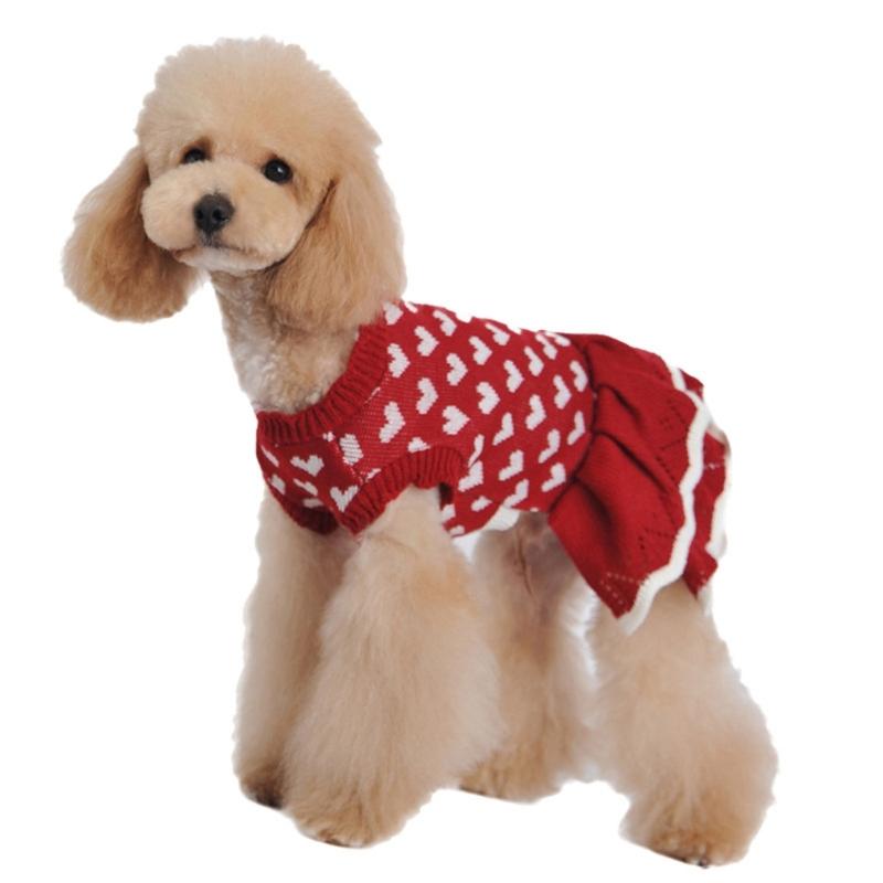 Valentines Day Pet Sweater Dress for Small Dogs All Size Cats Heart Pattern Designs Knitdress Turtleneck Knitwear