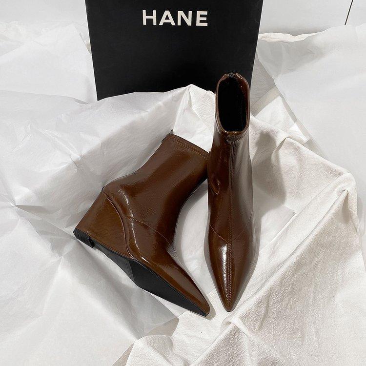 Automne Hiver Vintage Talon Compensé Bottines Cheville Femme Mode Bout Pointu Chaussures Femme Fête Stripper Bottines Courtes Zapatos De Muje