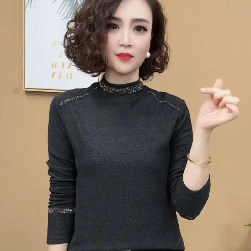 Women's Double-Sided Fleece Long-Sleeve Semi-Turtleneck Top - Stylish and Warm for Autumn/Winter