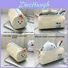 Cream Cartoon Pencil Case With Large Capacity For Students And Office Use