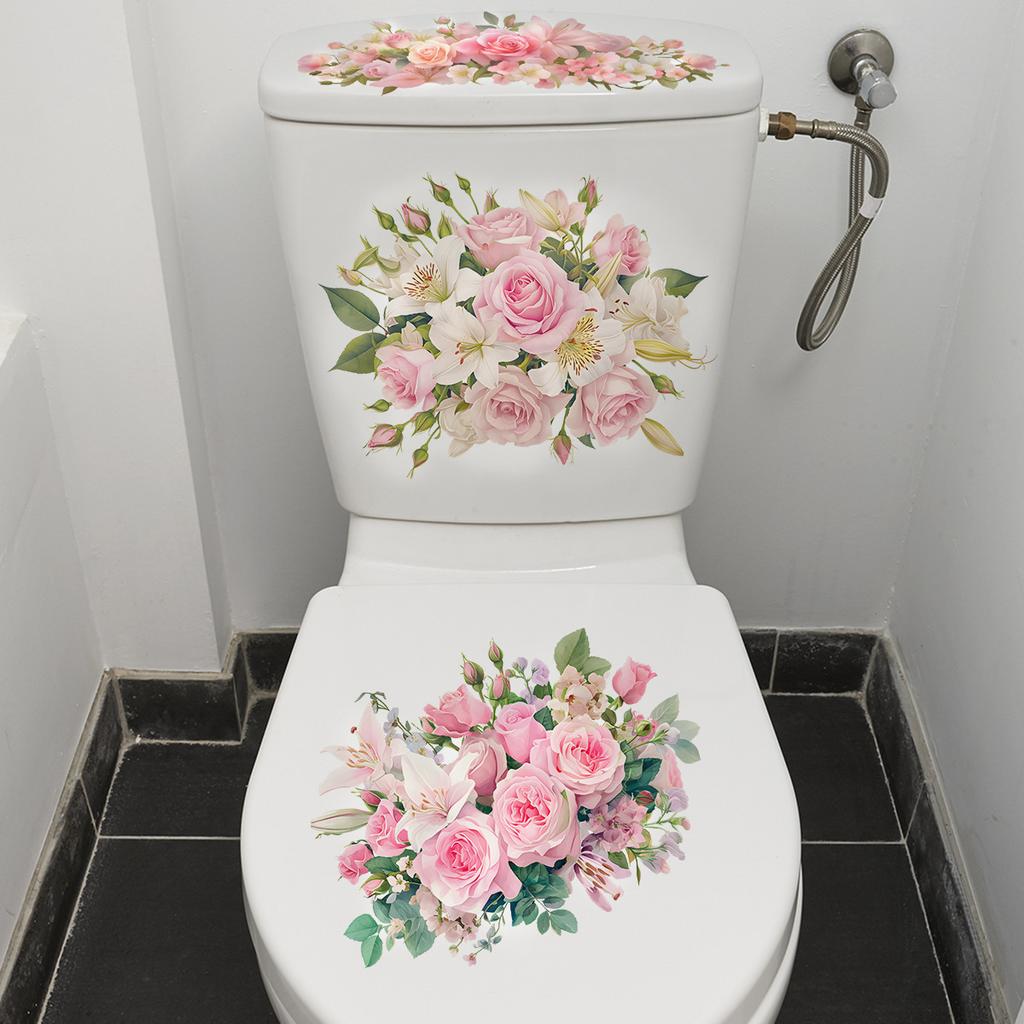 Pink Rose and Lily Self-Adhesive Decorative Bathroom Wall Stickers