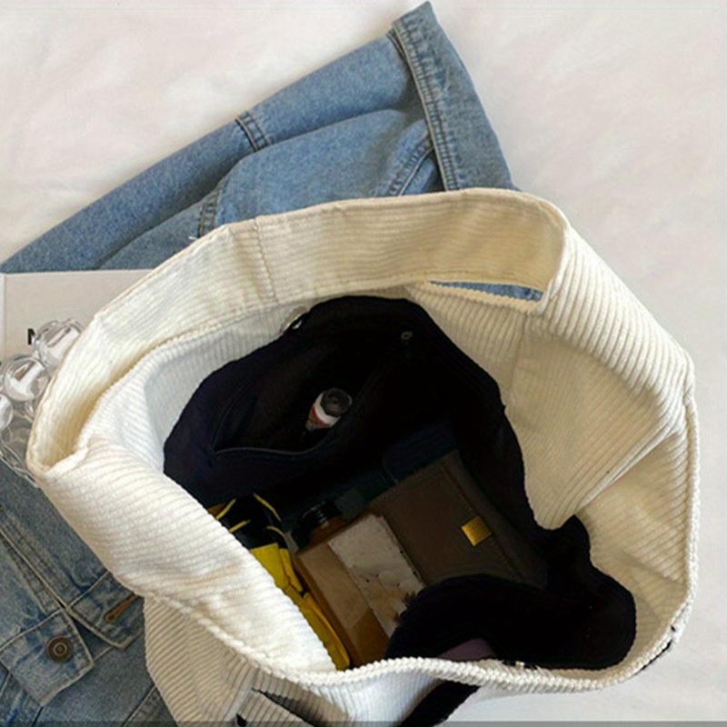 Women's Large Capacity Corduroy Tote Bag Minimalist Everyday Purse with Zipper Closure, Spacious Work, , Travel Handbag