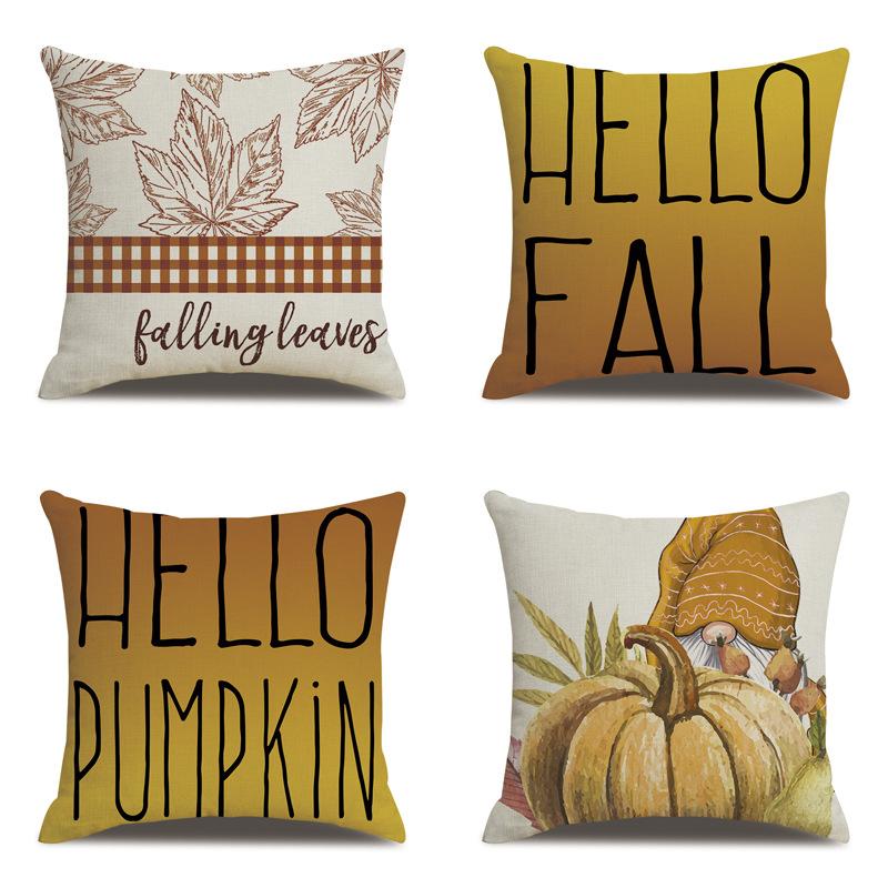 Thanksgiving Linen Pillow Case Autumn Pumpkin Print Supply Pillow Cushion Cover Premium Durable Quality Useful