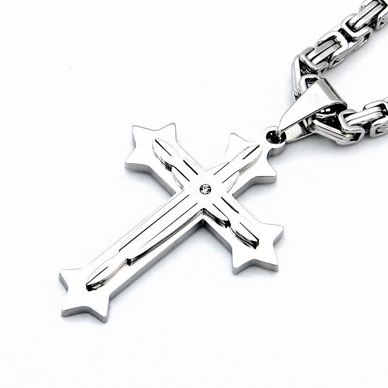 Pingente de Cruz de Aço Inoxidável Cruz de Três Camadas Vintage Novo Colar Cubano