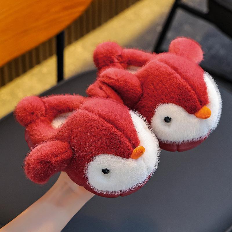 Pinguïn Pluche Furry Pantoffels voor Kinderen - Warme, Zachte, Gesloten Hiel Katoenen Schoenen voor Jongens en Meisjes