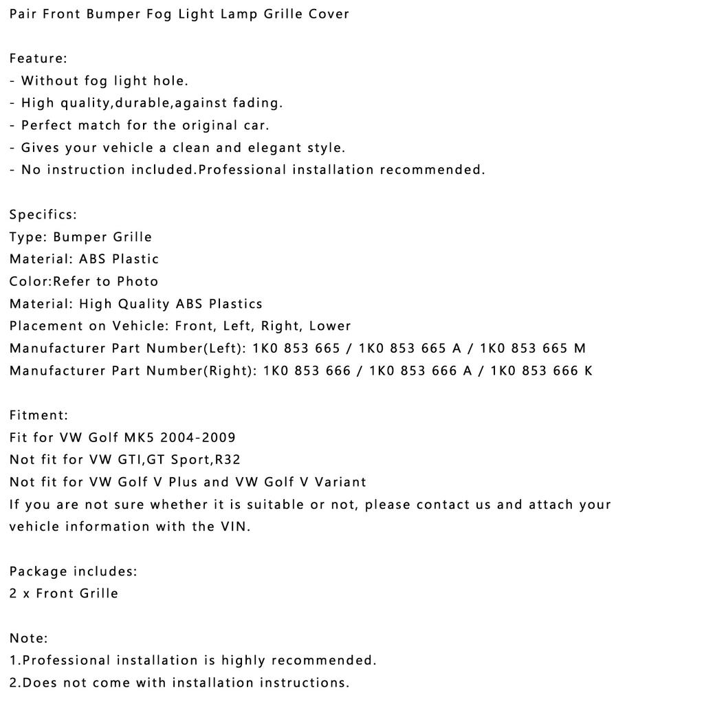 ABS Front bumper Grille Grill Guard Cover fit Volkwage VW Golf 2005-2008 MK5