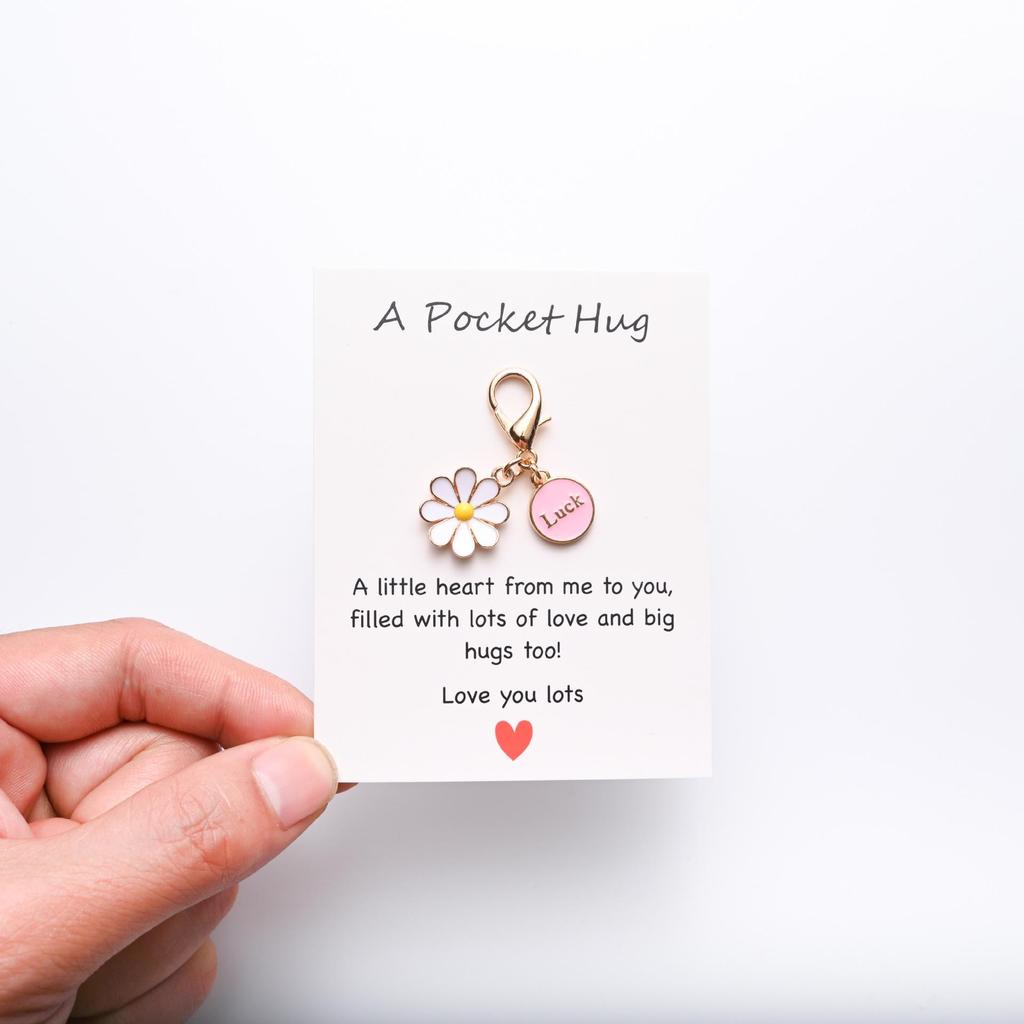 Pocket Hug Greeting Card with Cute Insect & Daisy Keychain Pendant Gift