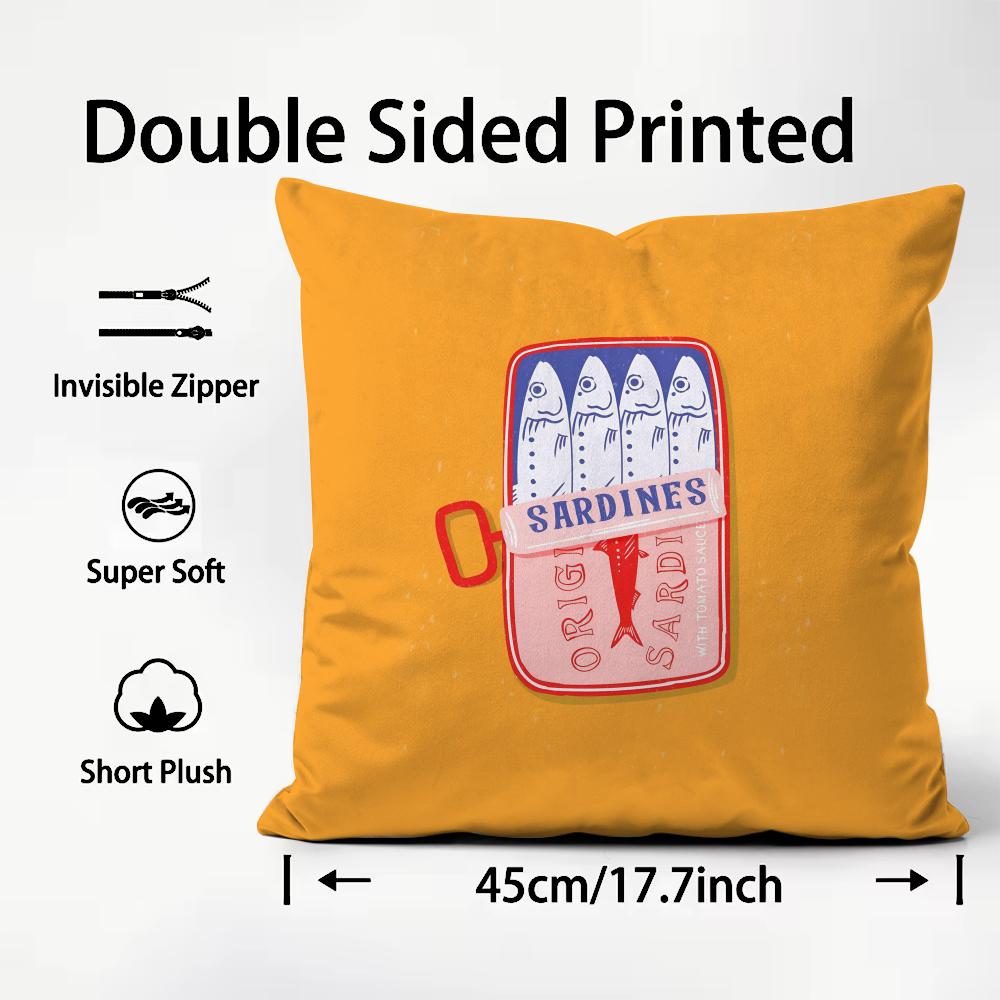Cute Coastal Charm Sardine Cushion Cover Plush Fabric Soft DoubleSided Printed Sofa Warm Winter Home Child Gift Pillow Case