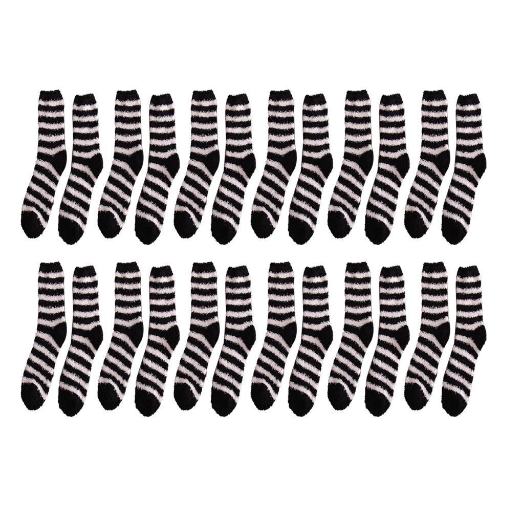 

12 Pairs Cozy Thickened Socks Set Floor Middle Tube Stripe Pattern Low Friction Thermal Good Fit Stockings Kit Home Winter