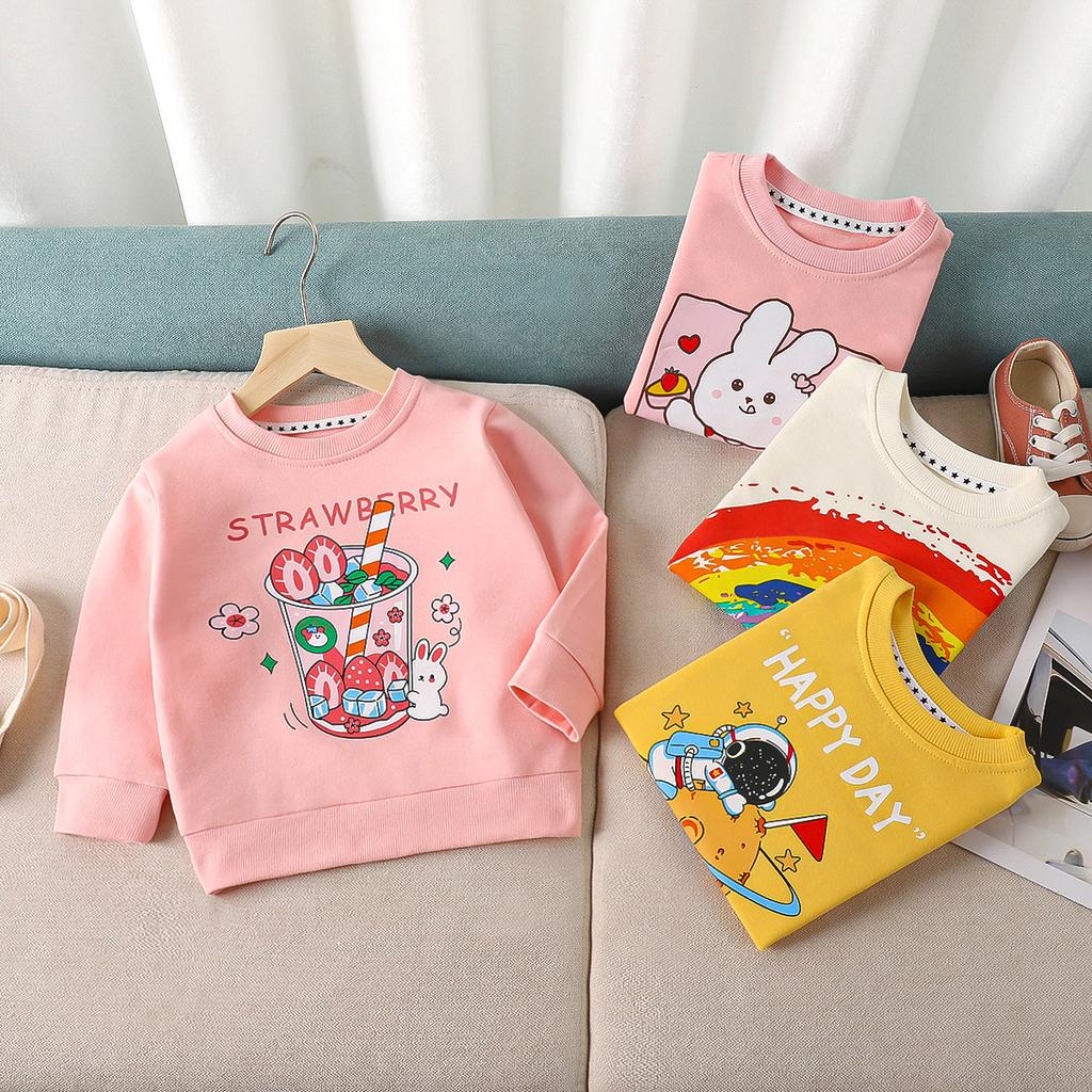 Kinder Herbst Langarm O Hals Cartoon bedruckte T-Shirt Tops für Unisex