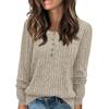 Women's Casual Solid Button Round Neck Sanding Sweatshirt Long Sleeve Top