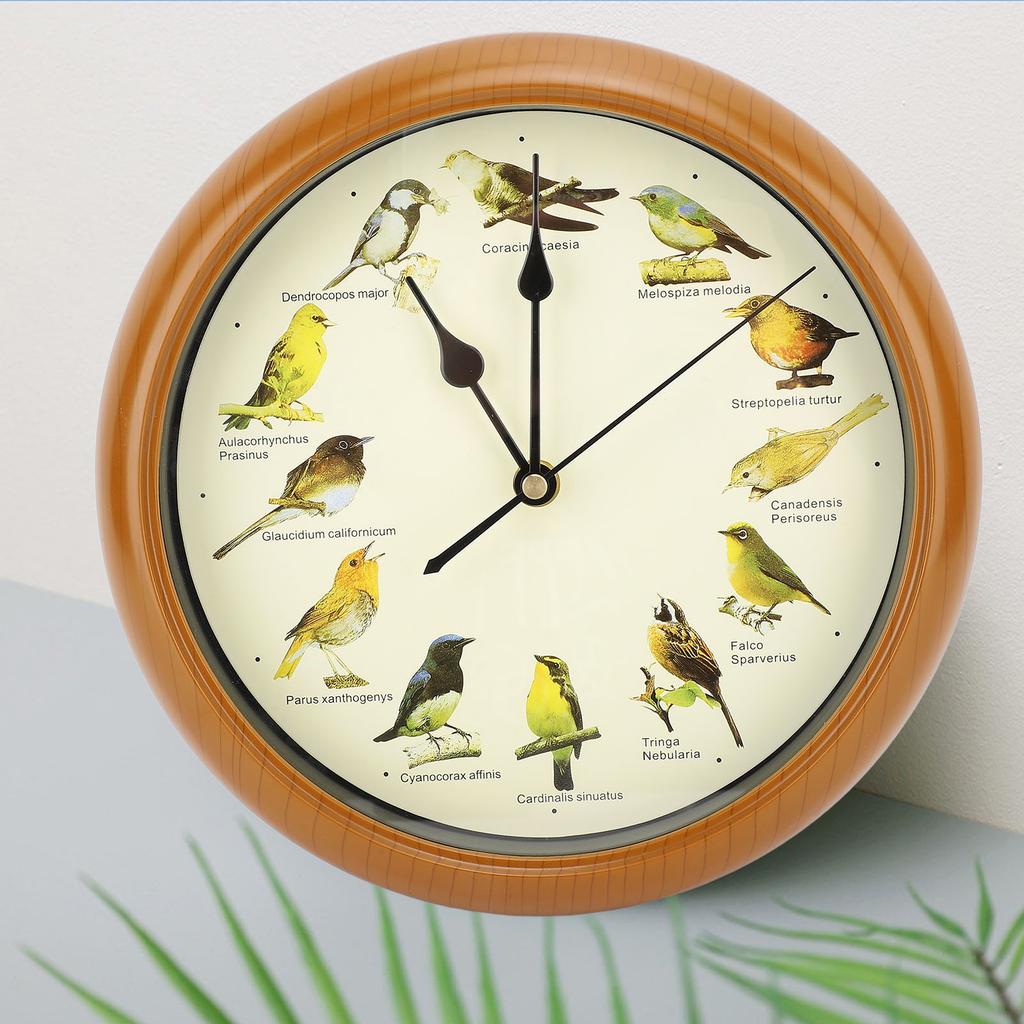 10 Inch Wall Clock Multipurpose Cuckoo Round Silent Punctual Bird Calls Christmas Music Indoor Wall Clocks for Living Room
