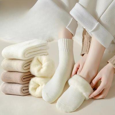 Female Winter Thickened and Fluffy Ring Warm Pure Color Moon Tube Cotton Socks