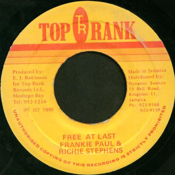 

7inch Record FRANKIE PAUL RICHIE STEPHENS Free At Last NONE Top Rank 1990 Jamaica Reggae Ska Dub Used