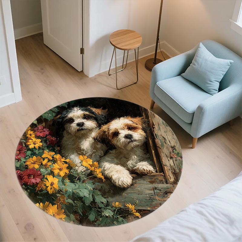 Door Frame Dog,Round Area Rug,Carpet Rug for Living Room Bedroom Sofa Playroom Decor,Non-slip Floor Mat